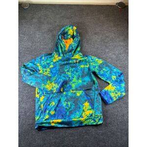 Under Armour Youth Large Hoodie Blue Yellow Abstract Tie Dye Pullover YLG Loose